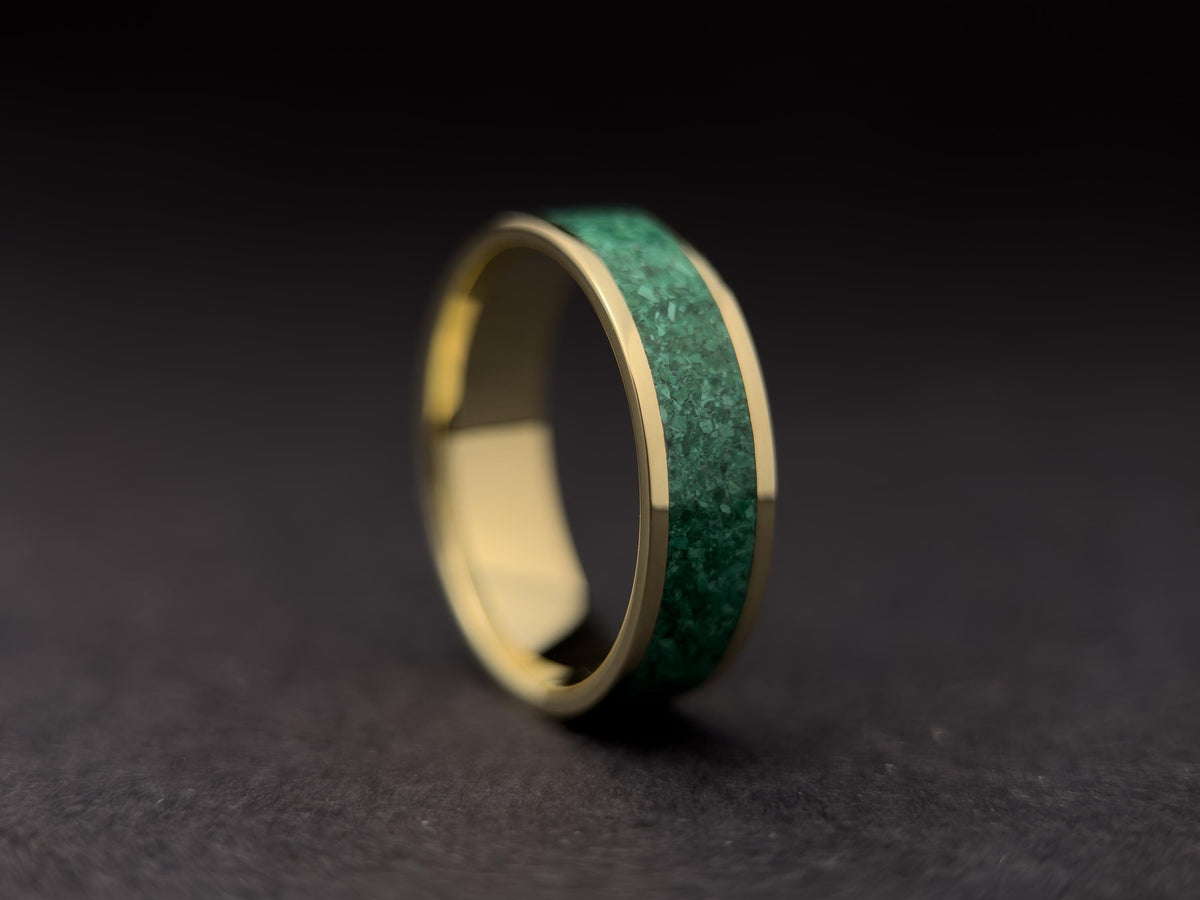 Gold Malachite Ring - Wide Inlay