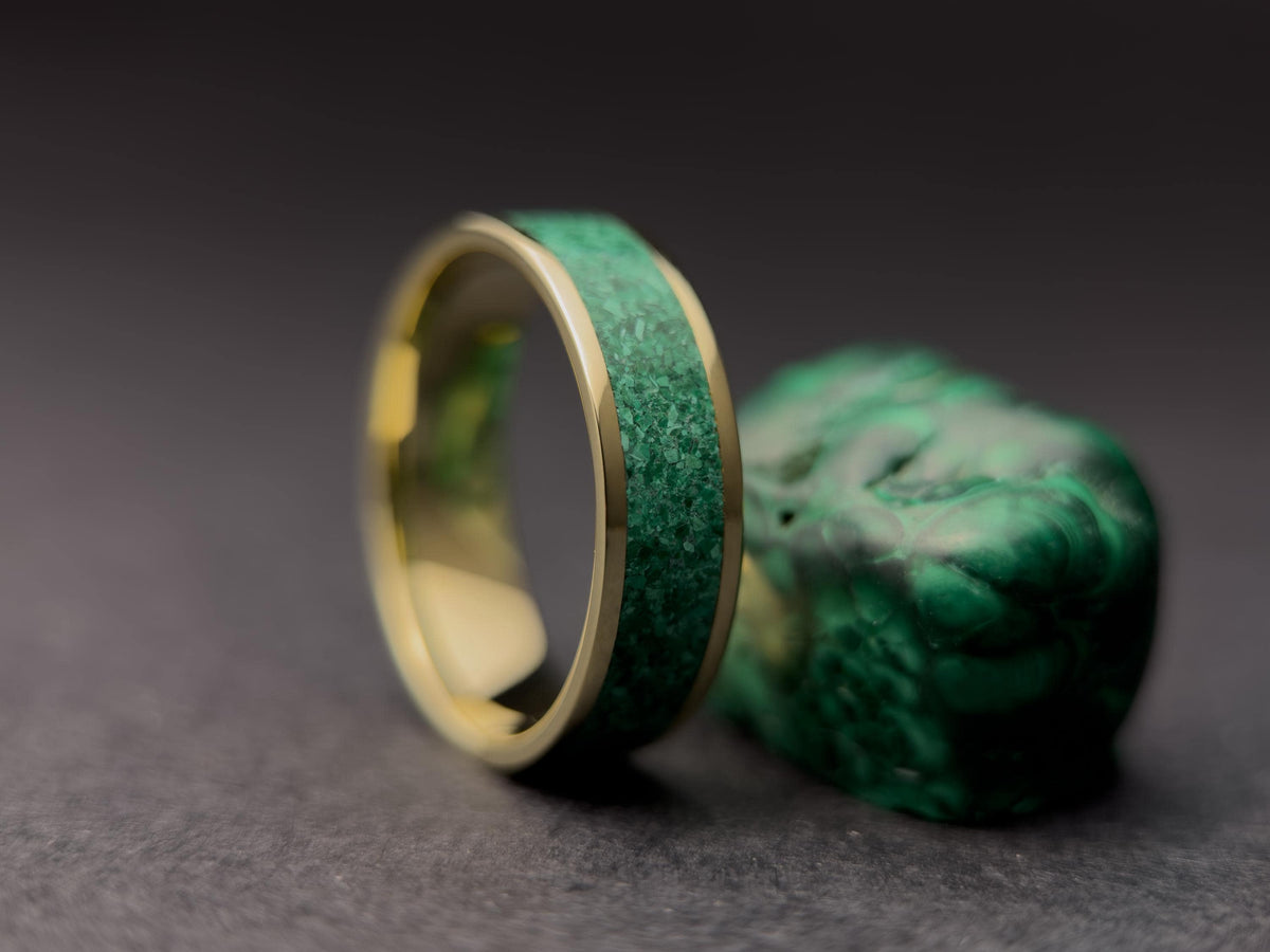 Gold Malachite Ring - Wide Inlay