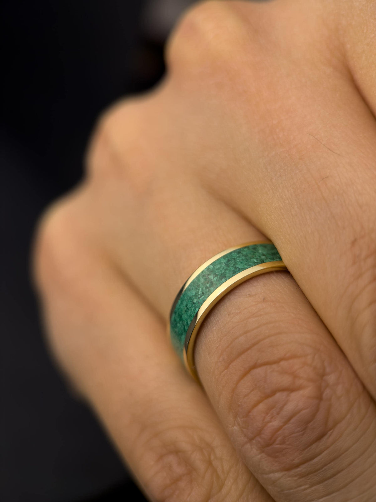 Gold Malachite Ring - Wide Inlay