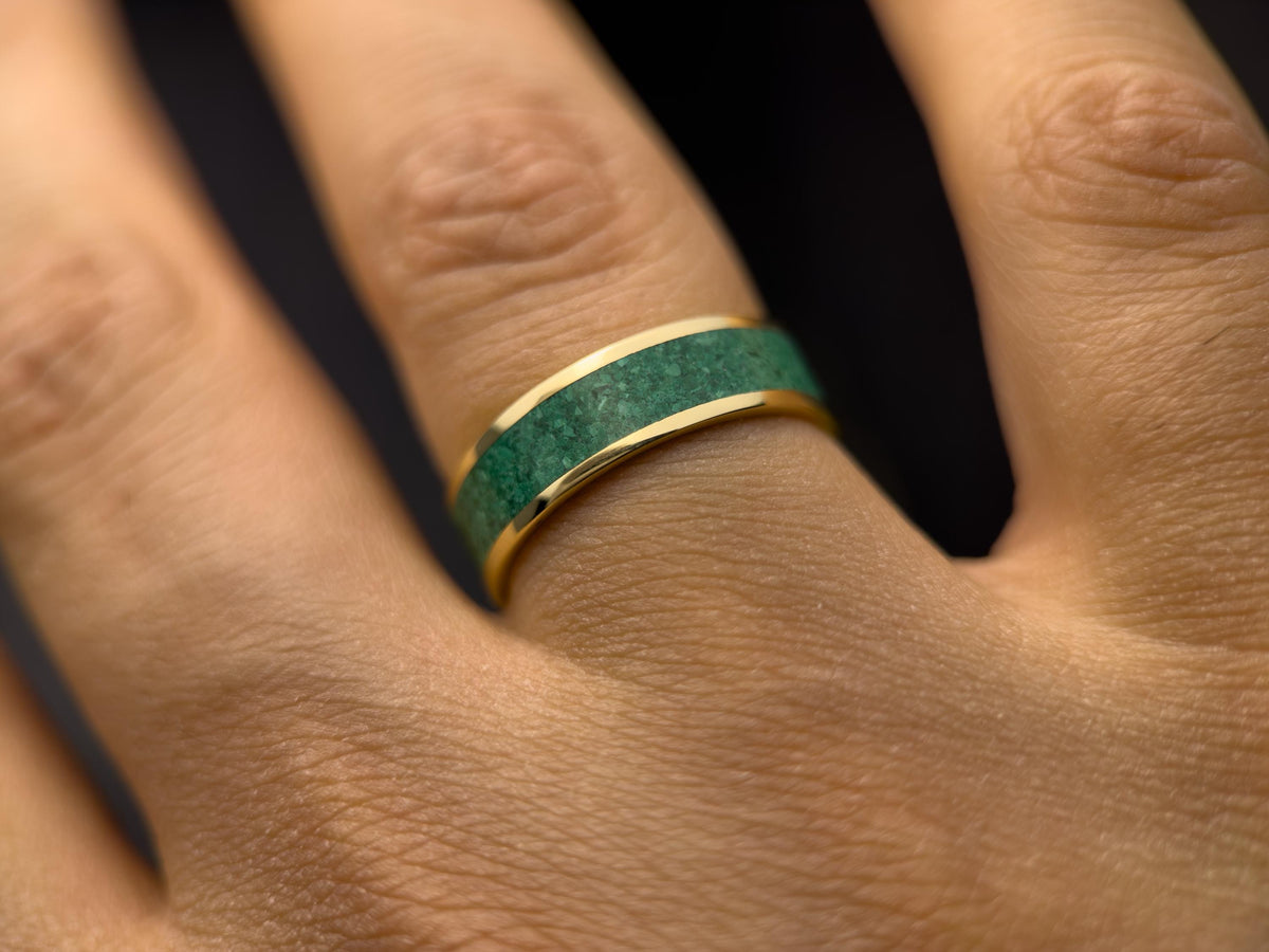 Gold Malachite Ring - Wide Inlay