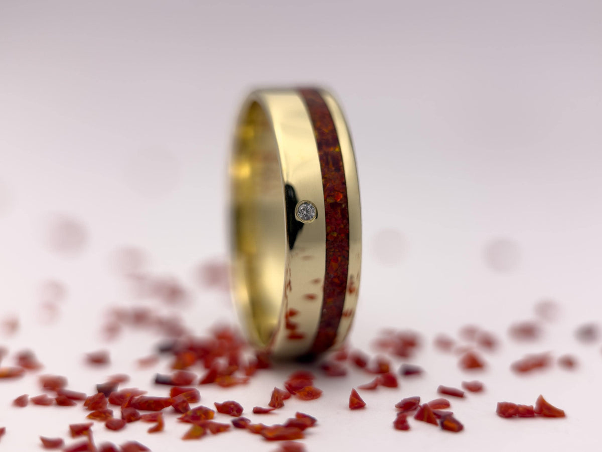 Gold Opal and Diamond Ring - Offset Inlay